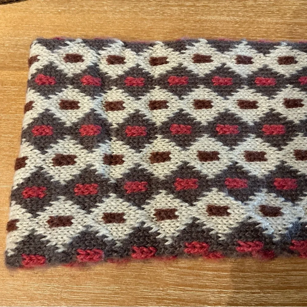 Winters Dream Soft Knit Scarf Fair Isle Print Double Weave Fringe Boho Chic